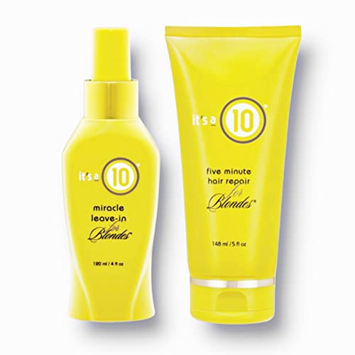 Its a 10 Miracle Leave in for Blondes 4oz + Miracle Five Minute Hair Repair for Blondes 5oz Works Together for Ultimate Condition and Tone Blonde Hair