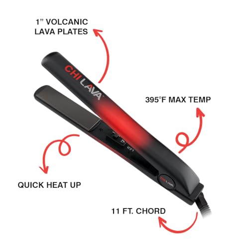 CHI Original Lava Ceramic Flat Iron, Hair Straightener For An Even & Smooth Finish, Lower Temperature, 11 Foot Cord For Convenience, 1" Iron