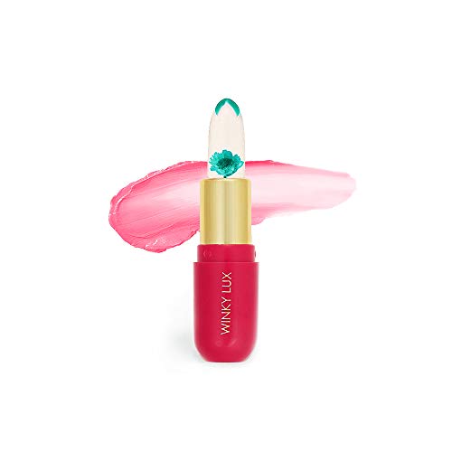 Winky Lux Flower Balm, Vegan Lip Balm and Lip Stain, pH Color Changing Lipstick, Vanilla Scented Pink Lip Tint with Real Chrysanthemum, Natural Lip Balm