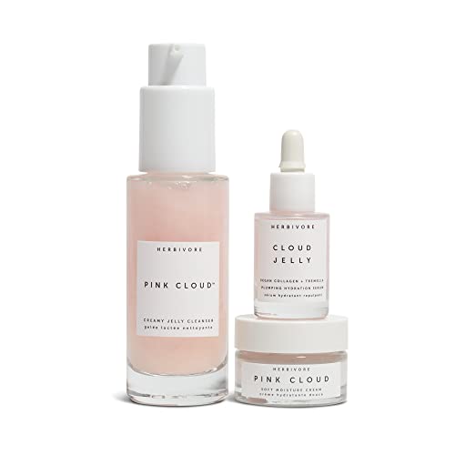 Herbivore Botanicals Skin in the Clouds Plumping Hydration Set – Pink Cloud Cleanser (1.7 oz), Cloud Jelly Plumping Hydration Serum (0.33 oz) and Pink Cloud Soft Moisture Cream (0.5 oz)