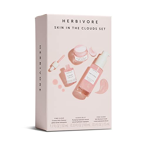 Herbivore Botanicals Skin in the Clouds Plumping Hydration Set – Pink Cloud Cleanser (1.7 oz), Cloud Jelly Plumping Hydration Serum (0.33 oz) and Pink Cloud Soft Moisture Cream (0.5 oz)