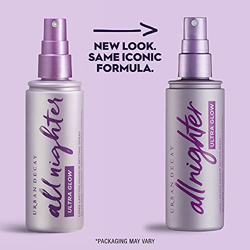 Urban Decay All Nighter Ultra Glow Makeup Setting Spray - 4.0 fl oz, Pack of 2 - Makeup Finishing Spray Infused with Hyaluronic Acid & Agave Extract - Glowy, Dewy Finish