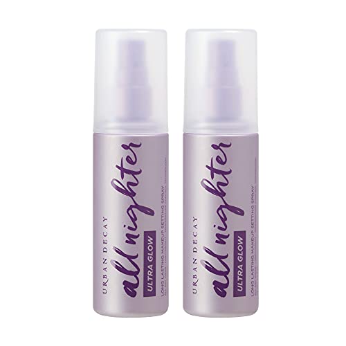 Urban Decay All Nighter Ultra Glow Makeup Setting Spray - 4.0 fl oz, Pack of 2 - Makeup Finishing Spray Infused with Hyaluronic Acid & Agave Extract - Glowy, Dewy Finish