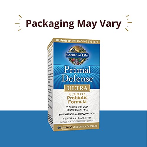 Garden of Life Whole Food Probiotic Supplement - Primal Defense Ultra Ultimate Probiotic Dietary Supplement for Digestive and Gut Health, 60 Vegetarian Capsules