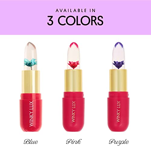 Winky Lux Flower Balm, Vegan Lip Balm and Lip Stain, pH Color Changing Lipstick, Vanilla Scented Pink Lip Tint with Real Chrysanthemum, Natural Lip Balm