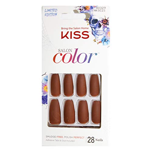 Kiss (1) Box Salon Color 28pc Press-On or Glue-On Nails - Halloween Limited Edition - 7 Day Wear - Matte Brown- Coffin Shape - #80329