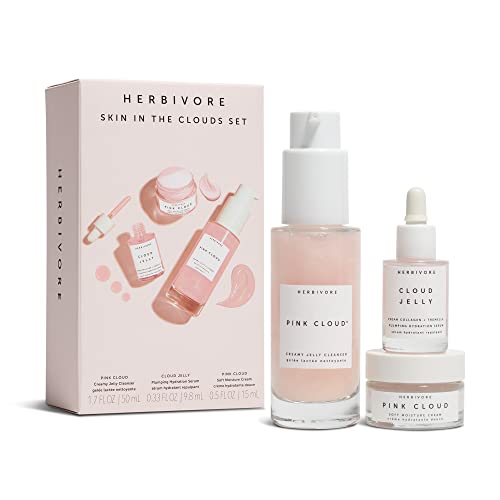 Herbivore Botanicals Skin in the Clouds Plumping Hydration Set – Pink Cloud Cleanser (1.7 oz), Cloud Jelly Plumping Hydration Serum (0.33 oz) and Pink Cloud Soft Moisture Cream (0.5 oz)