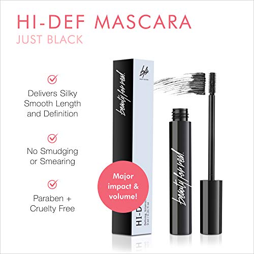 Beauty for Real Hi-Def Lengthening Mascara, Black, Smooth Finish, Smudge Proof, 0.31 fl oz