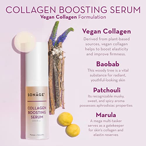 Sonage Collagen Boosting Serum | Vegan, Plant-based Collagen | Plumping Serum to Reduce Appearance of Fine Lines and Wrinkles | Natural Anti-Aging Collagen Serum | Face and Neck Treatment