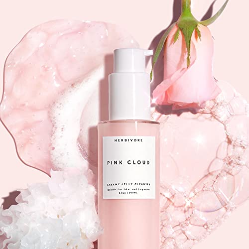 Herbivore Botanicals Pink Cloud Creamy Jelly Cleanser – Rosewater and Tremella Mushroom Face Wash Gently Hydrates and Removes Makeup (3.3 oz)