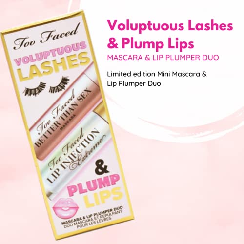 Too Faced Voluptuous Lashes & Plump Lips Mascara & Lip Duo Mini Makeup Gift Travel Size Set:: Better Than Sex Mascara for Volumizing Lashes, Lip Injection Extreme Lip Gloss Plumper