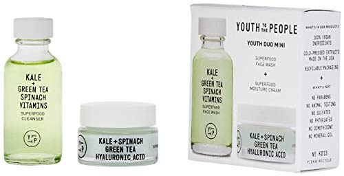 Youth To The People Superfood Duo Mini Cleanser (1oz) and Moisturizer (0.5oz) - Gentle Gel Face Wash and Hyaluronic Acid Face Cream, Travel-Sized Clean Skincare + Vegan Beauty