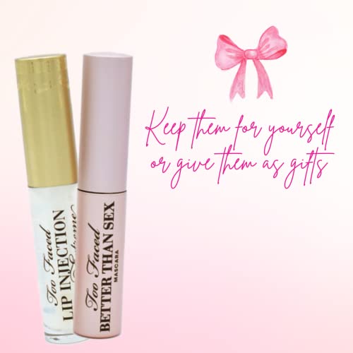 Too Faced Voluptuous Lashes & Plump Lips Mascara & Lip Duo Mini Makeup Gift Travel Size Set:: Better Than Sex Mascara for Volumizing Lashes, Lip Injection Extreme Lip Gloss Plumper