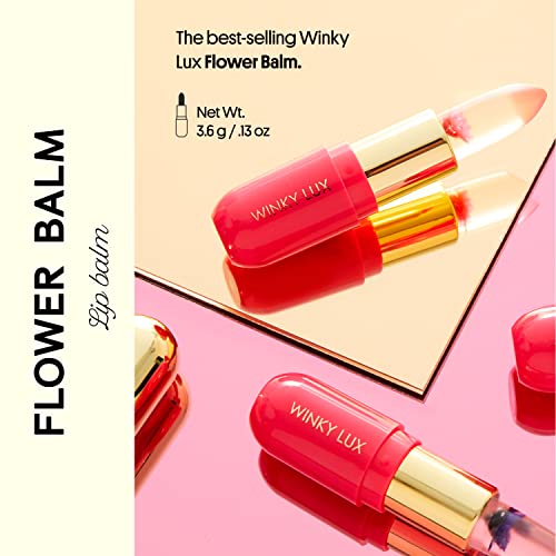 Winky Lux Flower Balm, Vegan Lip Balm and Lip Stain, pH Color Changing Lipstick, Vanilla Scented Pink Lip Tint with Real Chrysanthemum, Natural Lip Balm