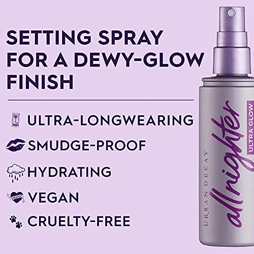 Urban Decay All Nighter Ultra Glow Makeup Setting Spray - 4.0 fl oz, Pack of 2 - Makeup Finishing Spray Infused with Hyaluronic Acid & Agave Extract - Glowy, Dewy Finish