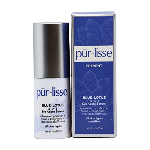 purlisse Blue Lotus 4-in-1 Eye Adore Serum - Under Eye Cream for Dark Circles - Natural Eye Gel for Fine Lines and Puffiness - Brightening Eye Serum for All Skin Types, 0.5 Ounce