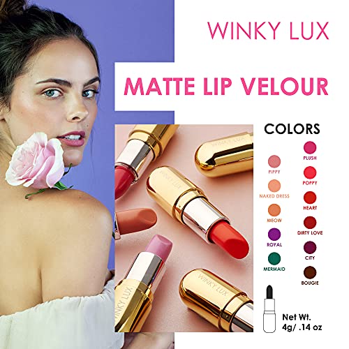 Winky Lux Matte Lip Velour, 24-Hour Long Lasting Lipstick, Hydrating with Castor Seed Oil and Vanilla for Everyday Wear. 0.14 Oz, Naked Dress