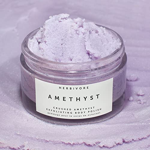 Herbivore Botanicals Amethyst Exfoliating Gemstone Body Scrub – Crushed Amethyst and Epsom Salt Body Polish Hydrate and Exfoliate. Completely Natural and Vegan (8 oz)