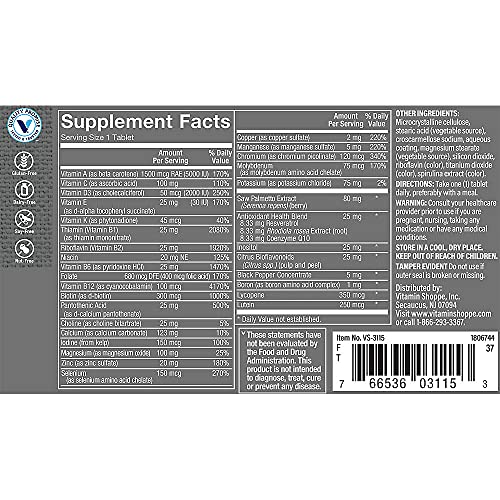 The Vitamin Shoppe One Daily Men's Multivitamin Energy Antioxidant Blend, Daily MultiMineral Supplement for Optimal Men's Health, Gluten Dairy Free (60 Tablets)