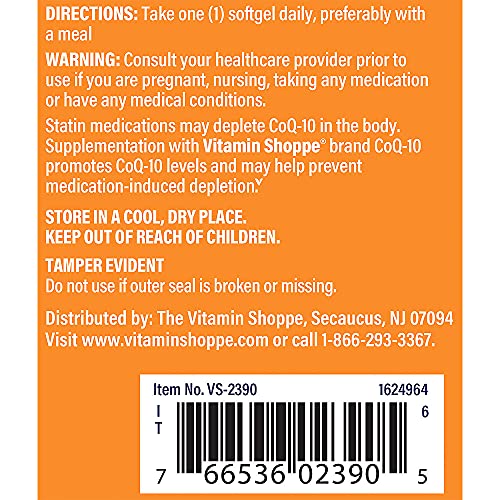 The Vitamin Shoppe CoQ10 400mg Beneficial for Those Taking Statins – Supports Heart Cellular Health and Healthy Energy Production, Essential Antioxidant – Once Daily