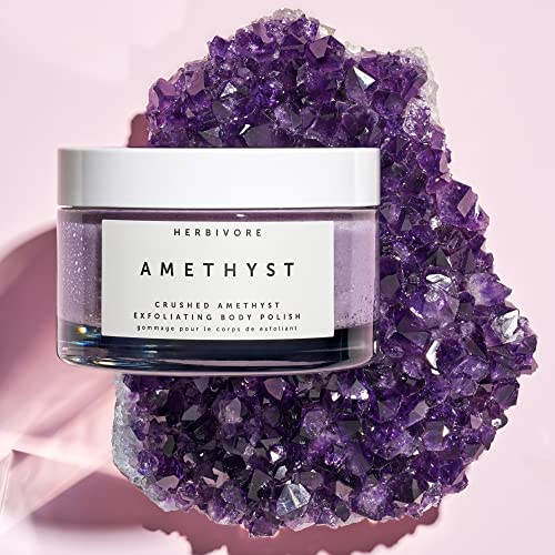 Herbivore Botanicals Amethyst Exfoliating Gemstone Body Scrub – Crushed Amethyst and Epsom Salt Body Polish Hydrate and Exfoliate. Completely Natural and Vegan (8 oz)