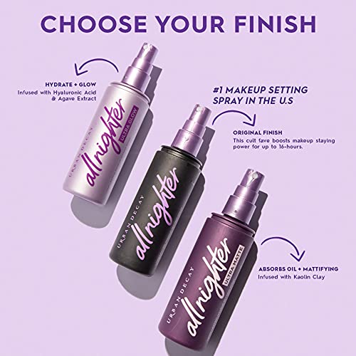 Urban Decay All Nighter Ultra Glow Makeup Setting Spray - 4.0 fl oz, Pack of 2 - Makeup Finishing Spray Infused with Hyaluronic Acid & Agave Extract - Glowy, Dewy Finish