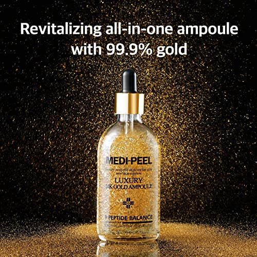 MEDI-PEEL Pure Gold 24K Ampoule 3.38 fl.oz / 100ml | 99.9% 24K Pure Gold All in One Ampoule, 5 Revitalizing Extracts To Minimize Moisture Loss, Brightens | Korean Skincare, For All Skin Types